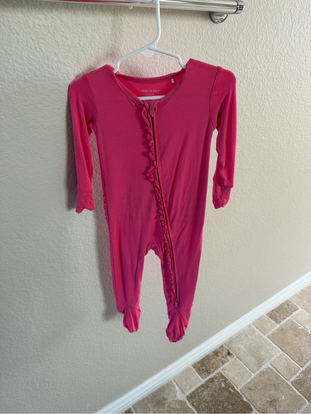 Posh Peanut Hot Pink Ruffle Zip Footed One-Piece